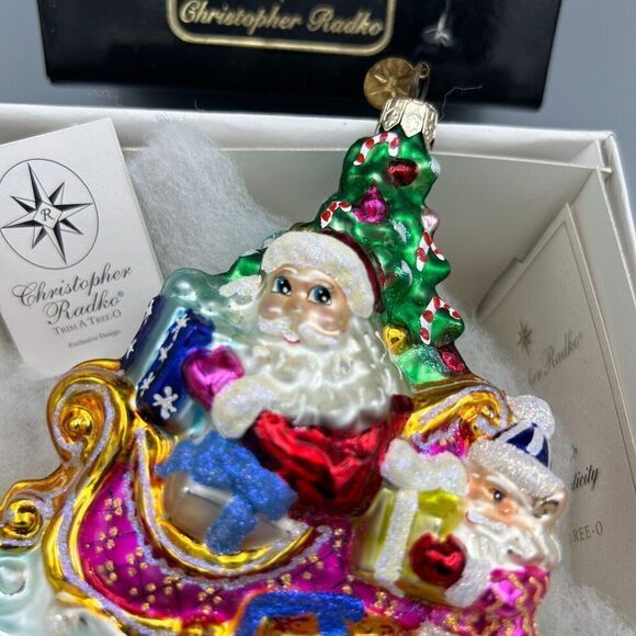 Christopher Radko Ornament‎ with Box Santa Sleigh Glass Trim A Tree-O Glitter - Picture 4 of 14